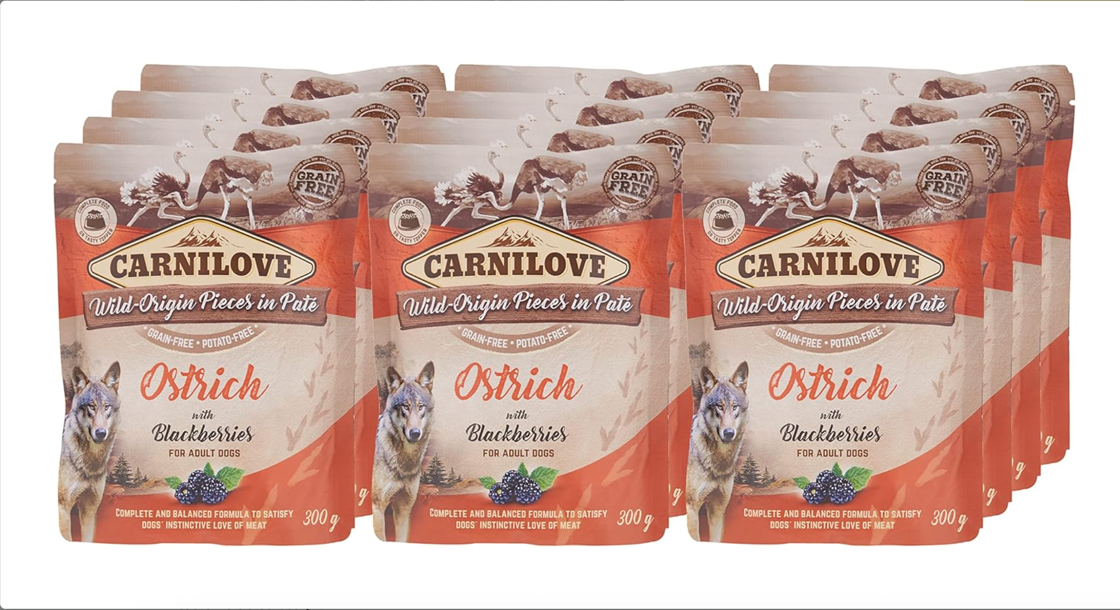 Carnilove Ostrich with Blackberries for Adult Dogs Wet Food Pouches 12x300gm