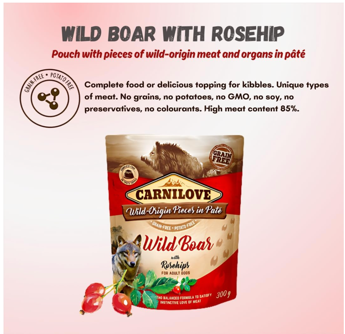 Carnilove Wild Boar With Rosehip For Adult Dogs (Wet Food Pouches) 12X300g