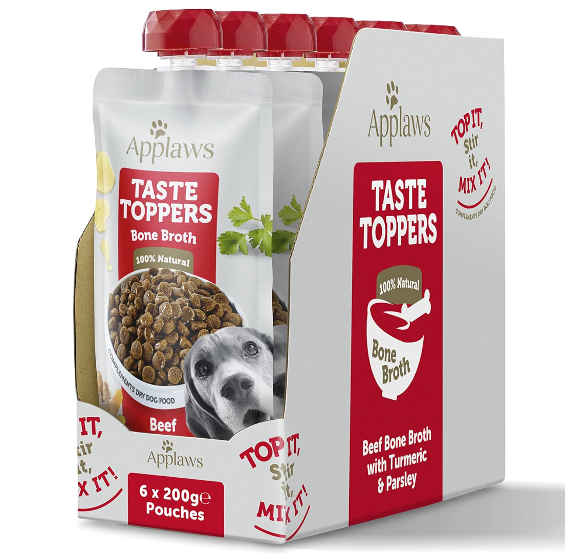 Applaws Taste Toppers 100% Natural Dog Food Topper, Beef Broth for Dry Dog Food, 6 x 200 g Bags