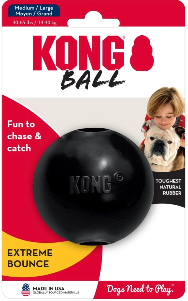 KONG - Extreme Ball - Durable Rubber Dog Toy for Power Chewers, Black - For Medium/Large Dogs