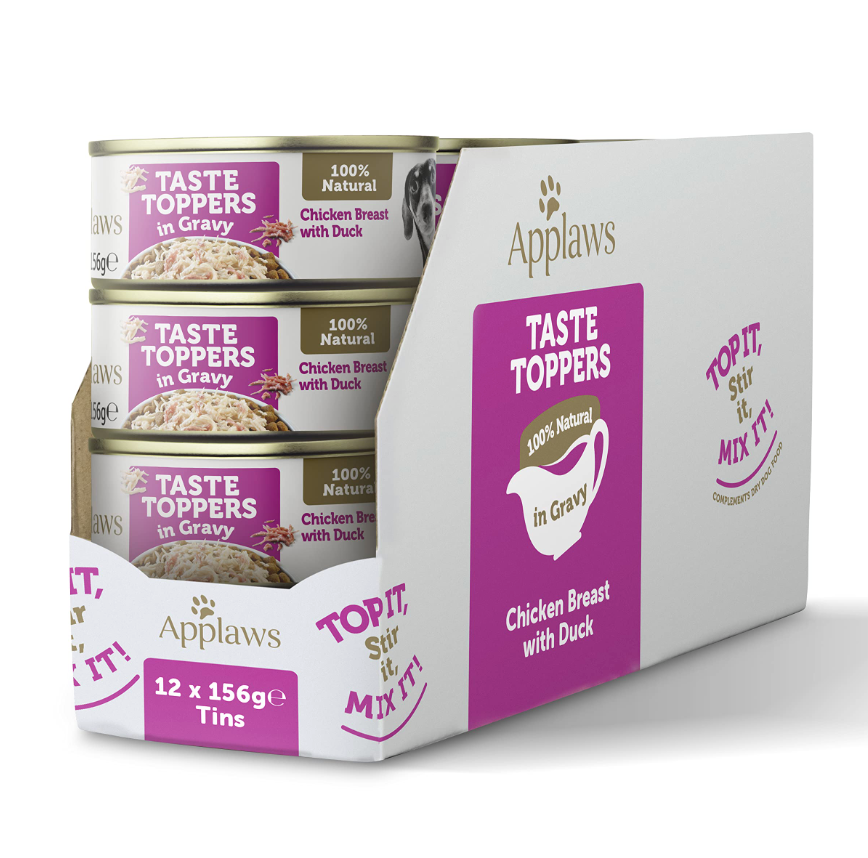 Applaws Taste Topper in Gravy Chicken Breast with Duck Dog Food 156 grams Can,(Pack of 12)
