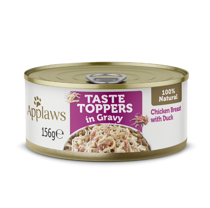 Applaws Taste Topper in Gravy Chicken Breast with Duck Dog Food 156 grams Can,(Pack of 12)