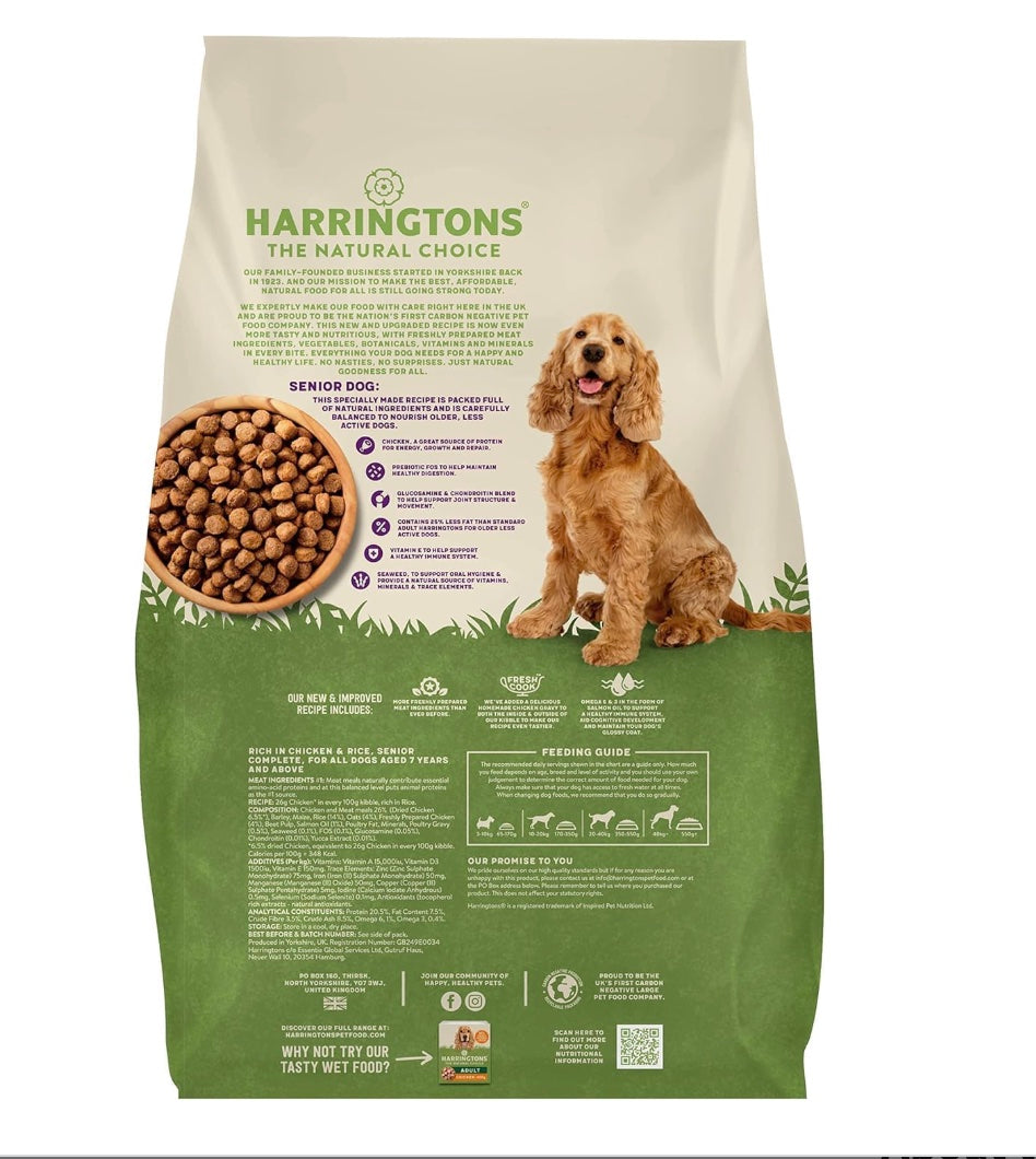 Harringtons Senior Complete Dry Dog Food Chicken &amp; Rice 12kg - Made with All Natural Ingredients