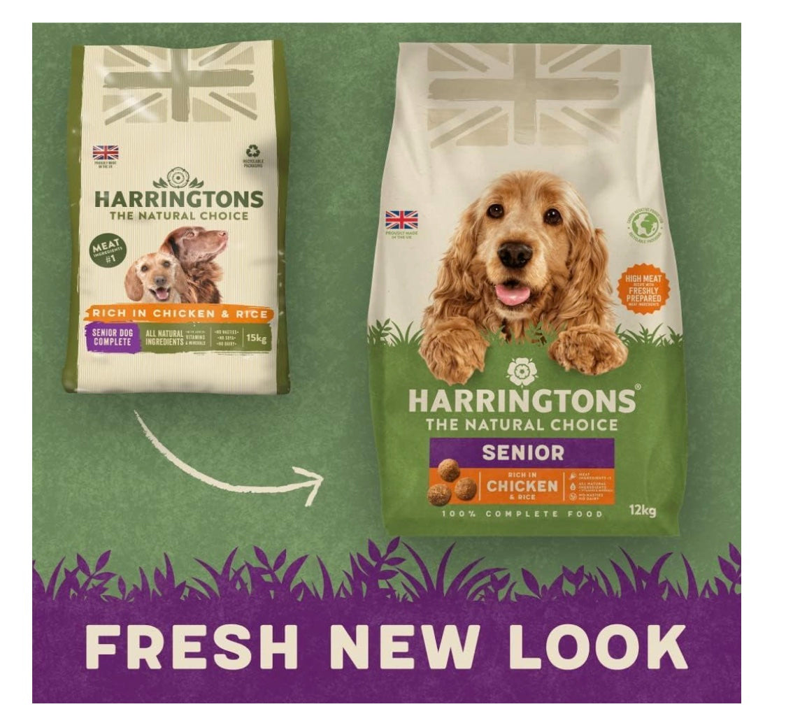 Harringtons Senior Complete Dry Dog Food Chicken &amp; Rice 12kg - Made with All Natural Ingredients