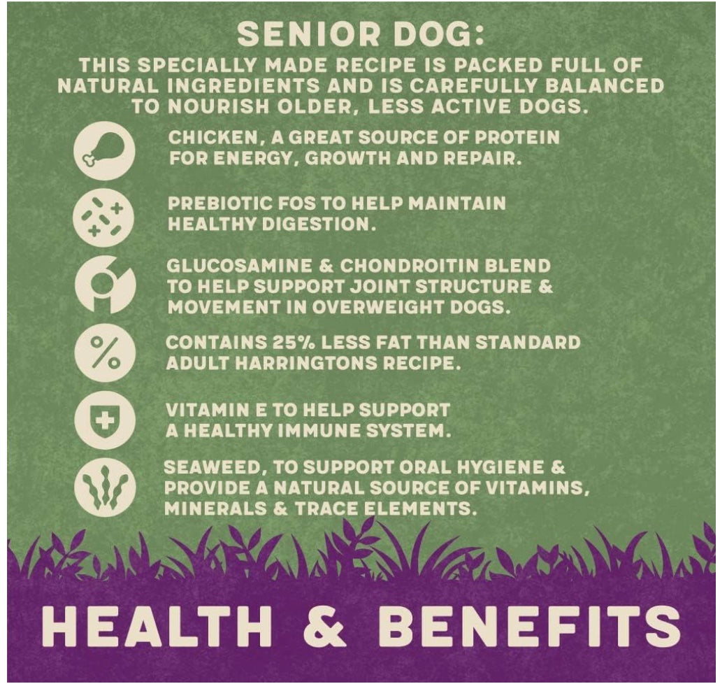 Harringtons Senior Complete Dry Dog Food Chicken &amp; Rice 12kg - Made with All Natural Ingredients